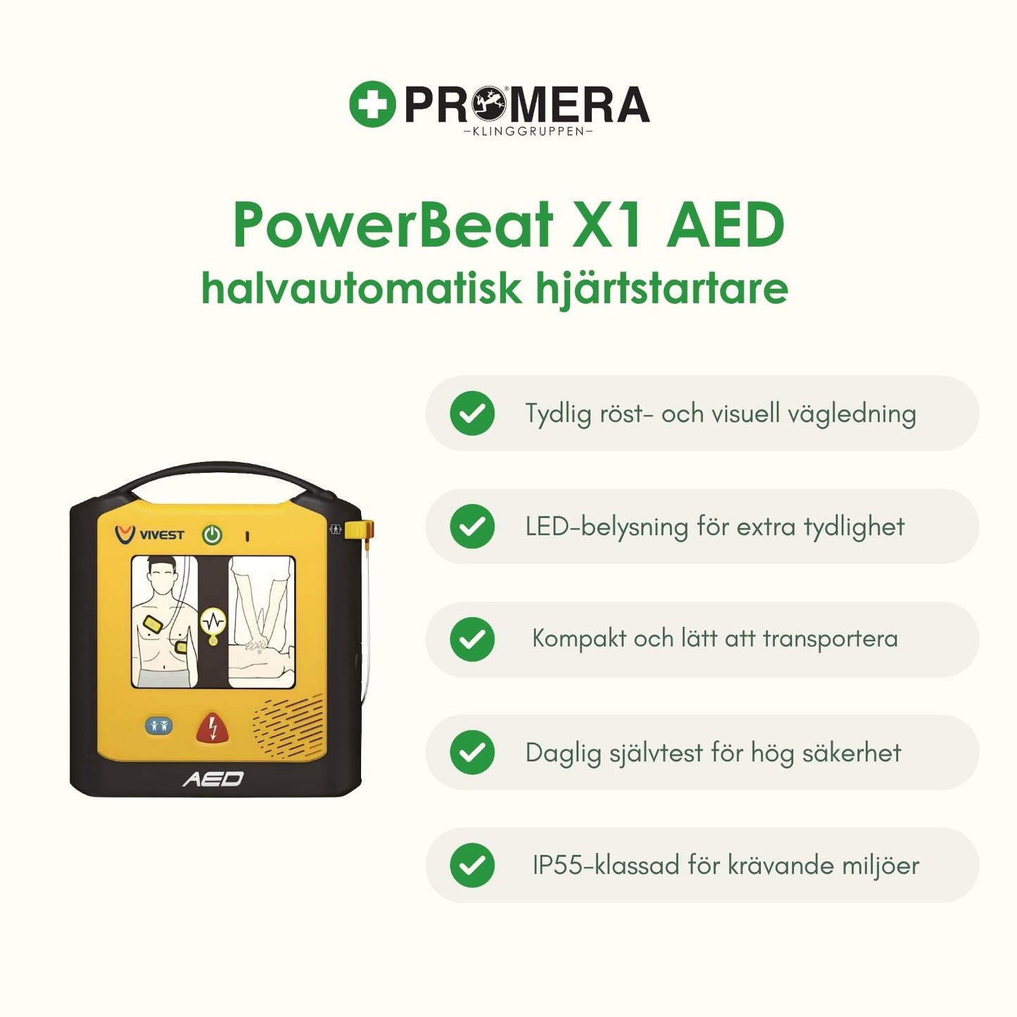PowerBeat X1 AED – Halvautomatisk hjärtstartare